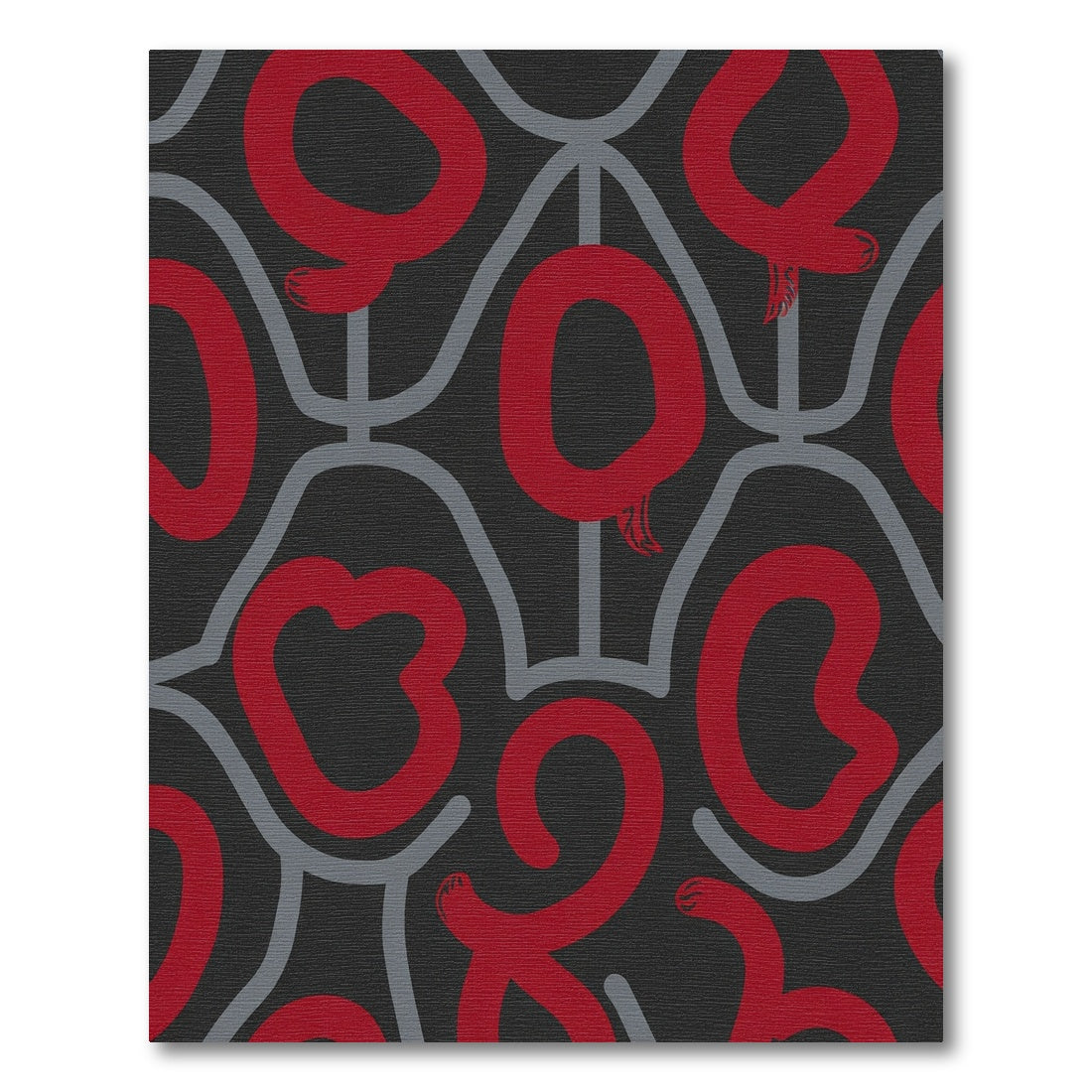 Bold Red Abstract Swirl Grid Rug