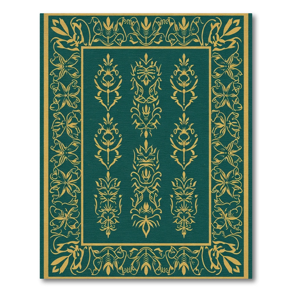 Emerald Gold Floral Damask Frame Rug
