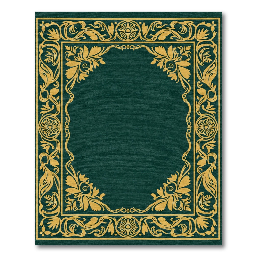 Emerald Green Golden Floral Border Rug