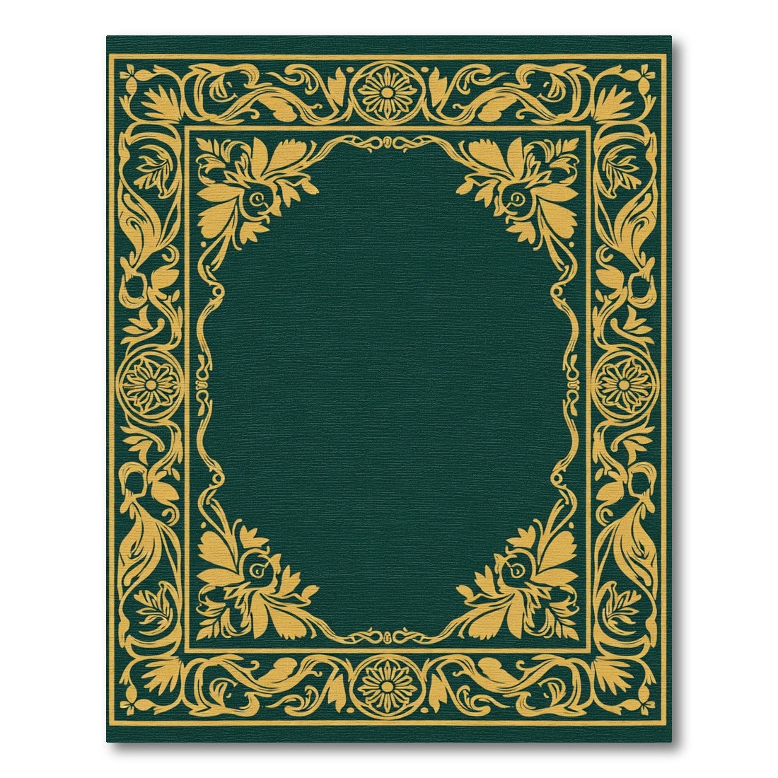 Emerald Green Golden Floral Border Rug
