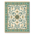 Teal Gold Floral Medallion Cream Border Rug