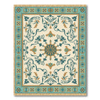 Teal Gold Floral Medallion Cream Border Rug