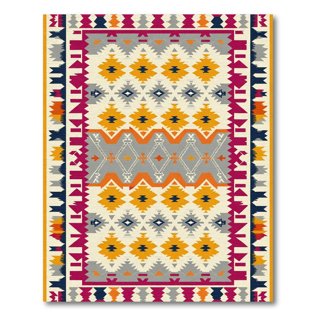 Cream Orange Gray Geometric Diamond Rug