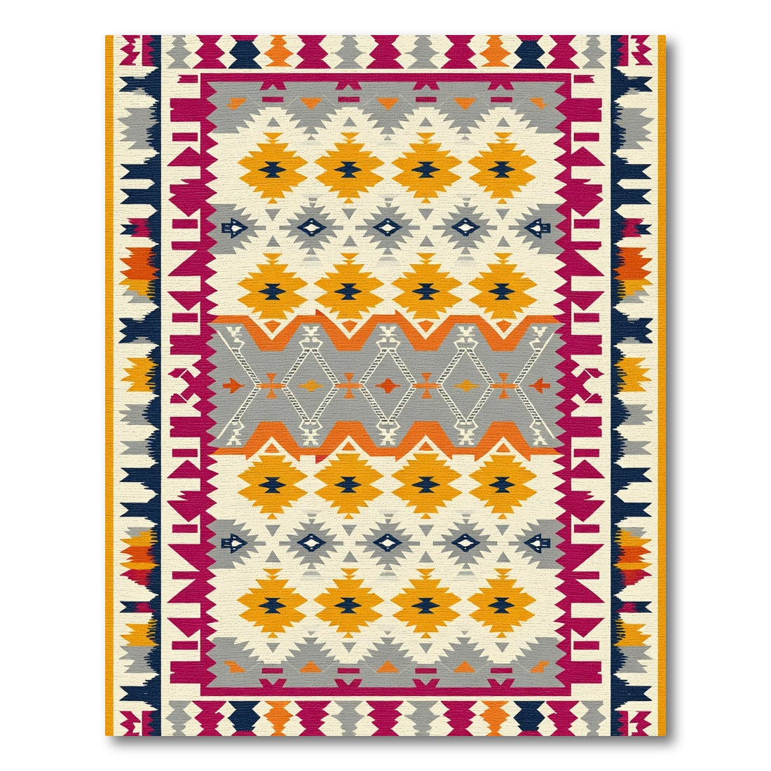 Cream Orange Gray Geometric Diamond Rug