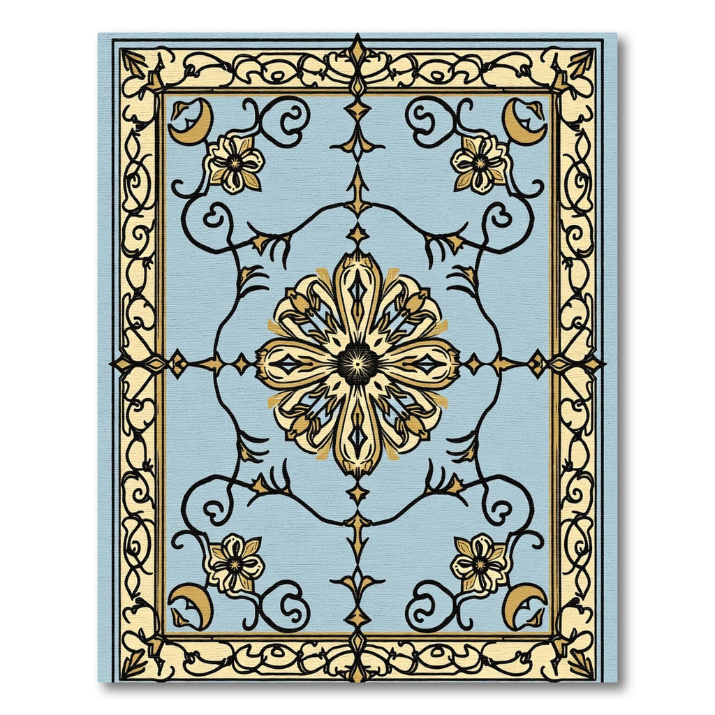 Pale Blue Golden Floral Medallion Rug