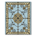 Pale Blue Golden Floral Medallion Rug