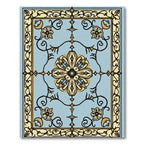 Pale Blue Golden Floral Medallion Rug