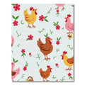 Playful Chickens Red Flowers Garden Background Rug
