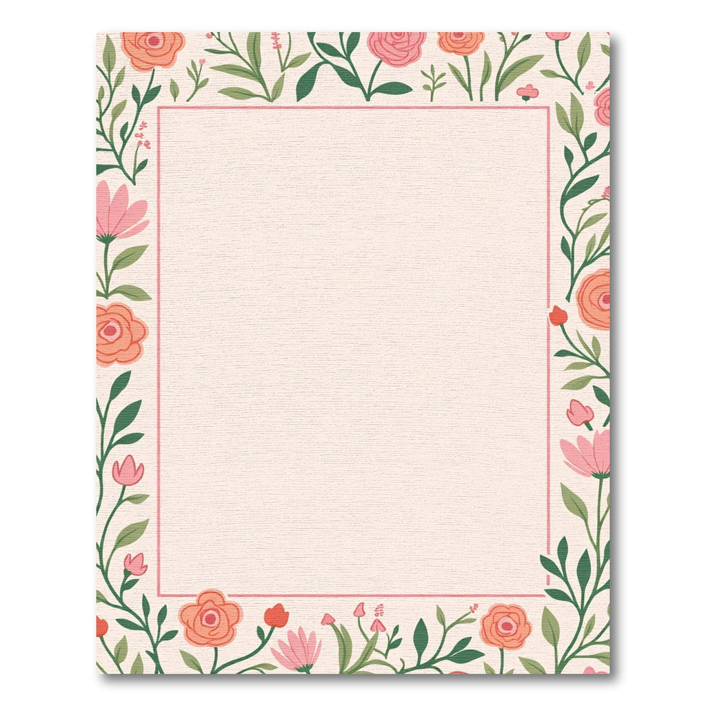 Coral Pink Floral Border Rug