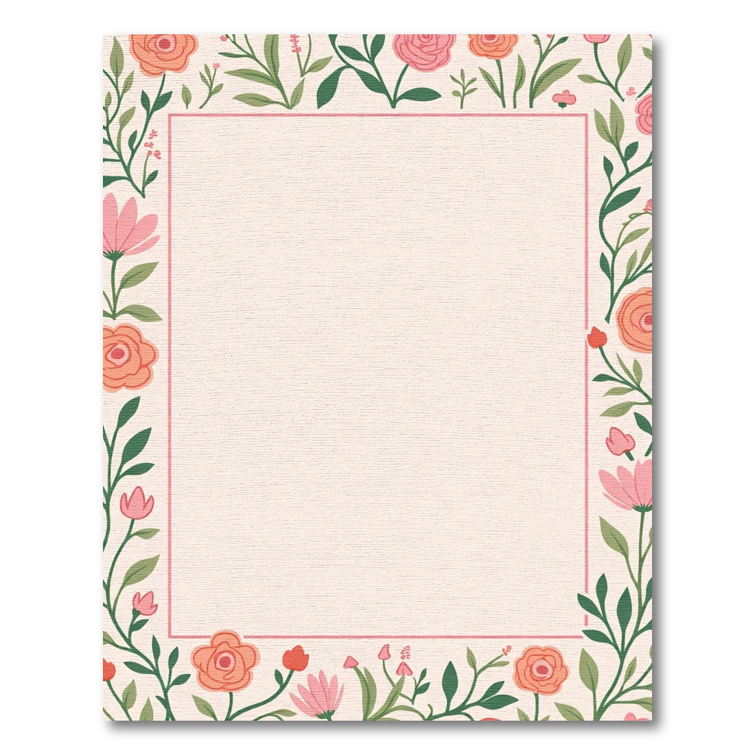 Coral Pink Floral Border Rug