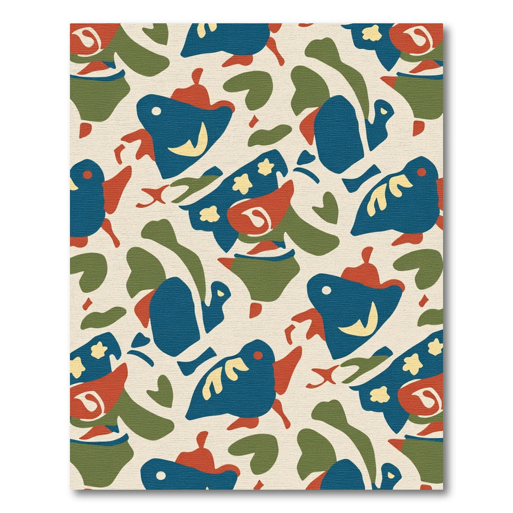 Abstract Blue Bird Coral Green Forms Rug