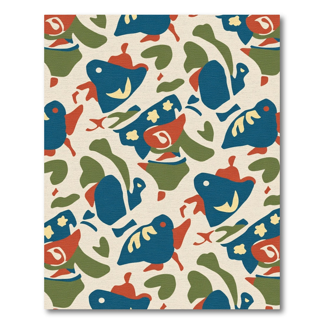 Abstract Blue Bird Coral Green Forms Rug
