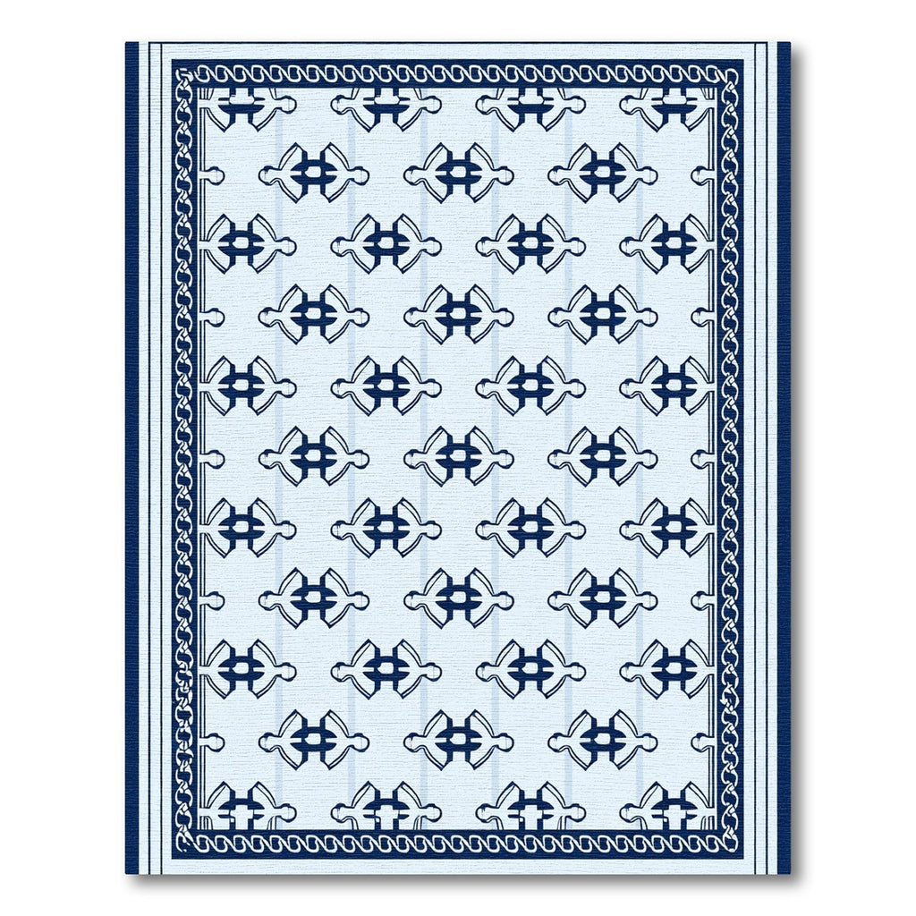 Blue Abstract Family Figures Border Rug