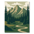 Earthy Green Mountain Forest Path Rug
