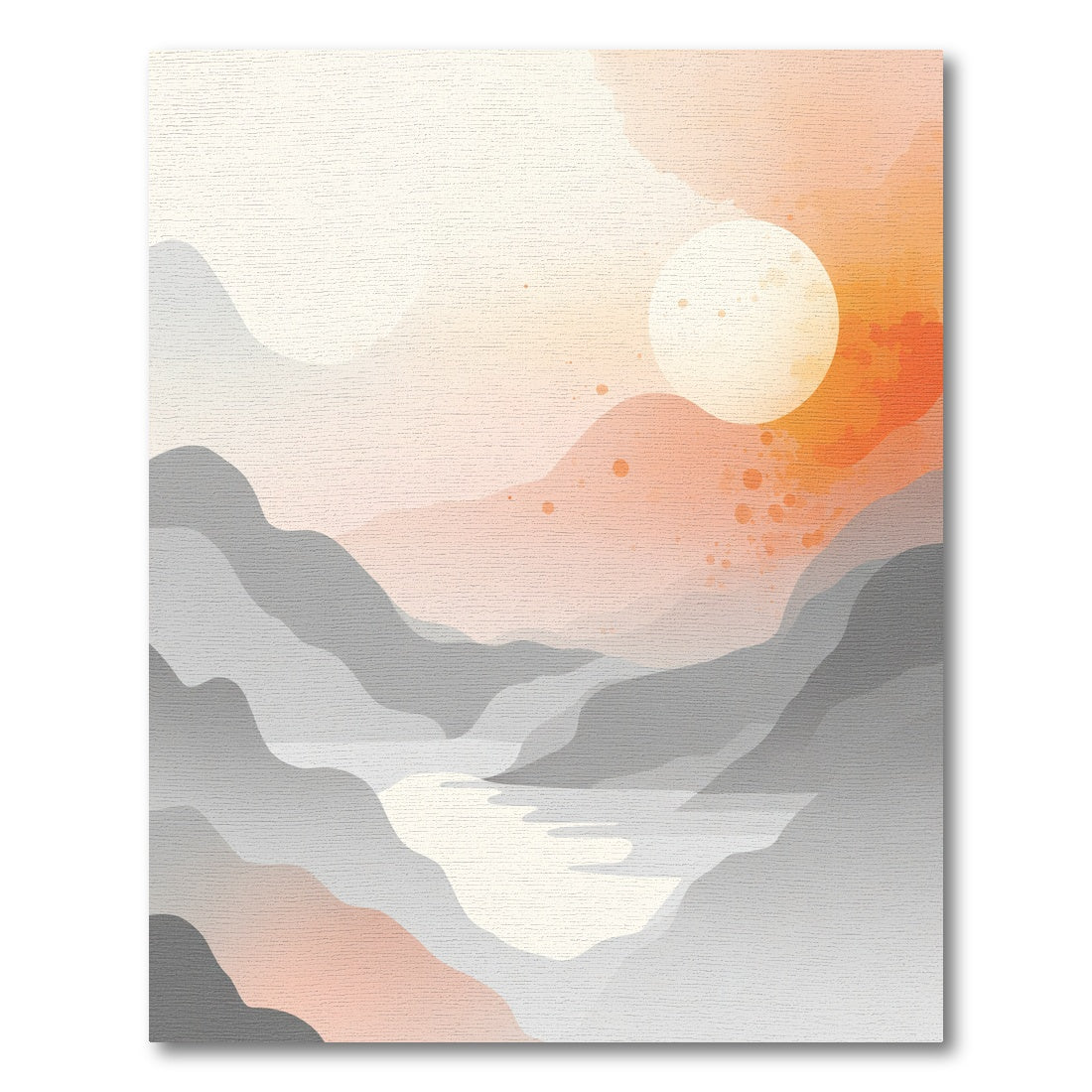Serene Orange Moonlit Mountain River Rug