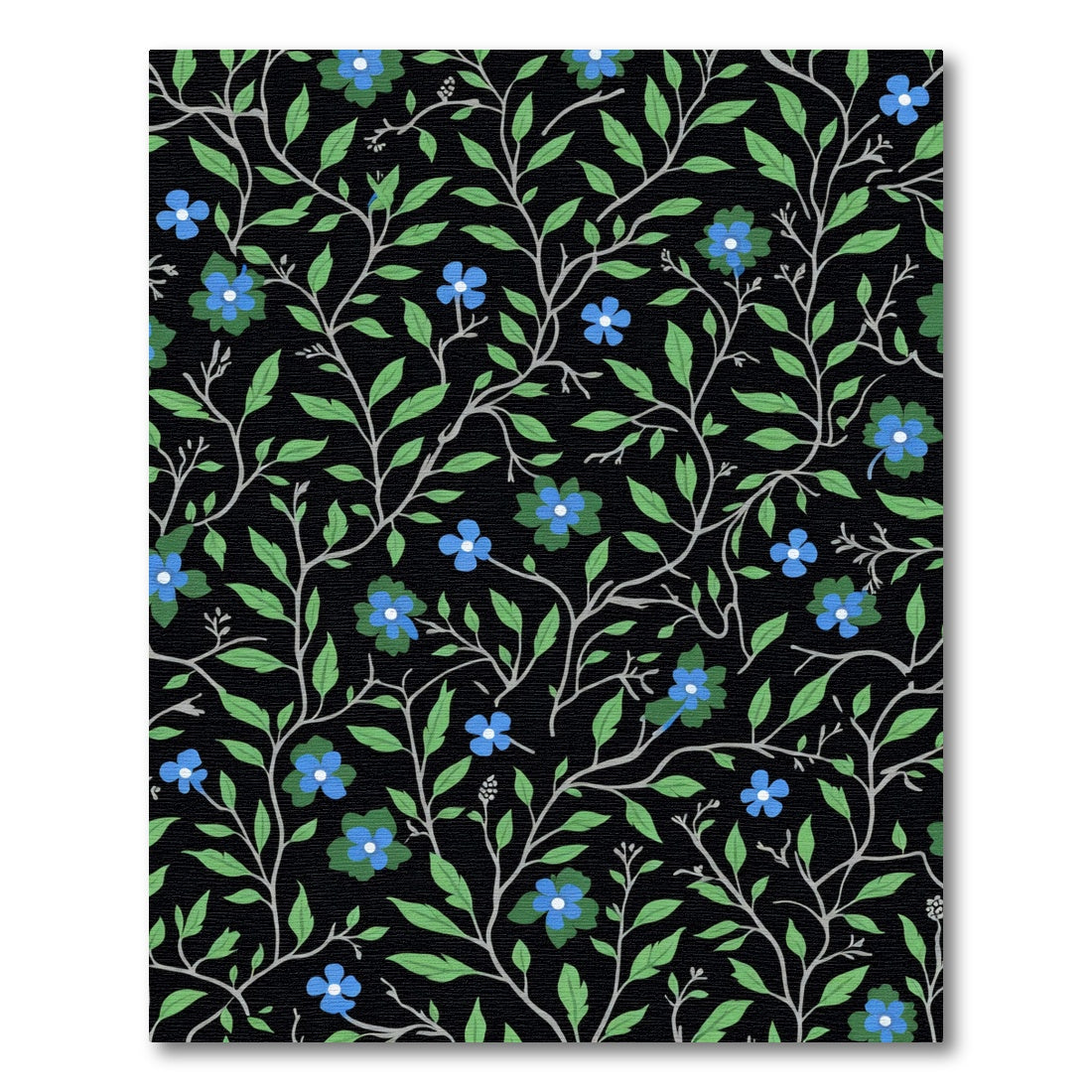 Black Blue Green Floral Vine Swirl Rug