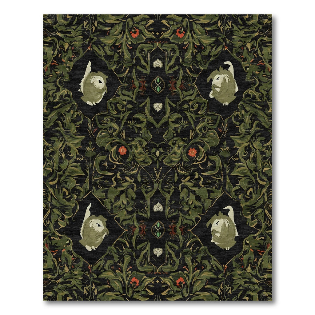 Dark Green Forest Creature Floral Arrangement Rug
