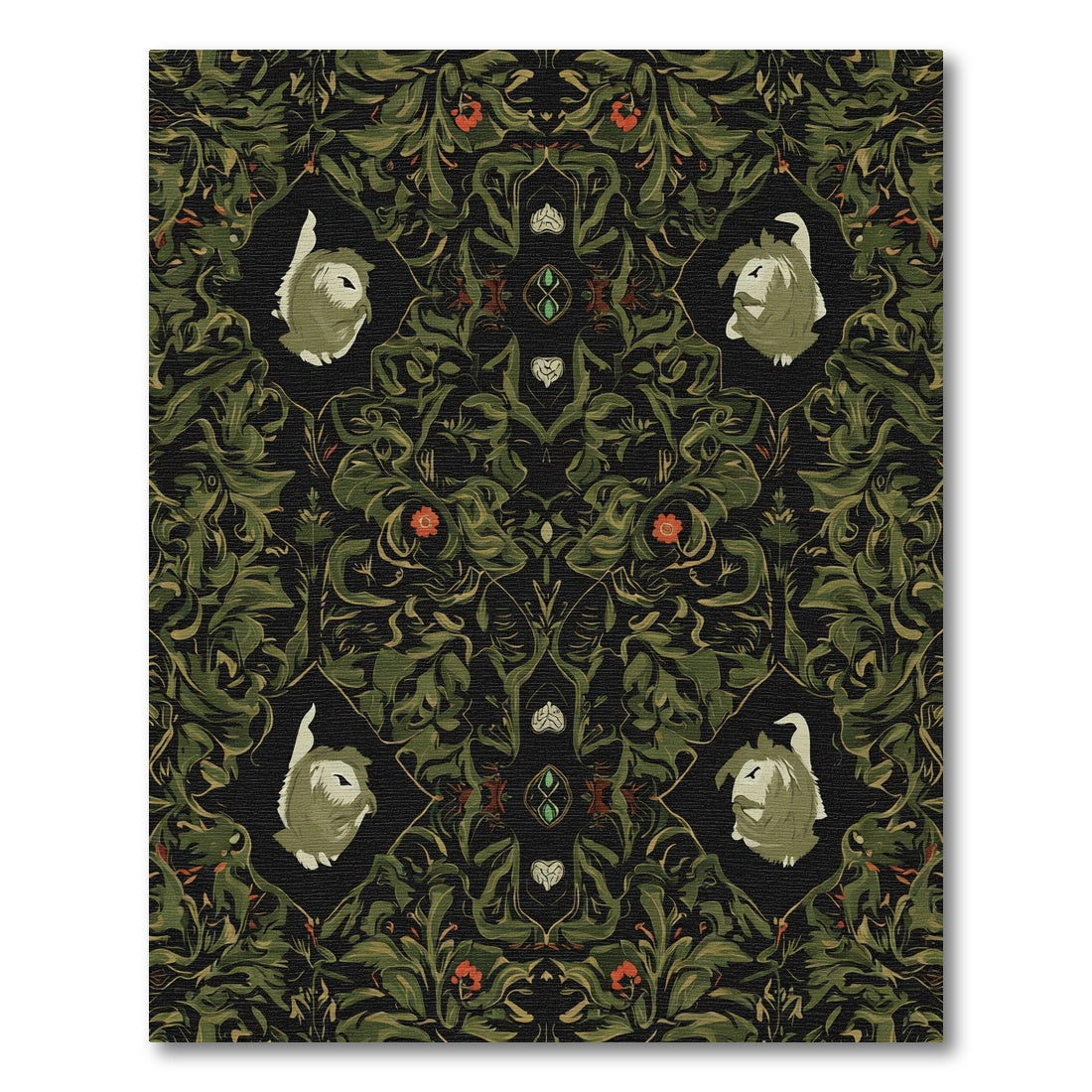 Dark Green Forest Creature Floral Arrangement Rug