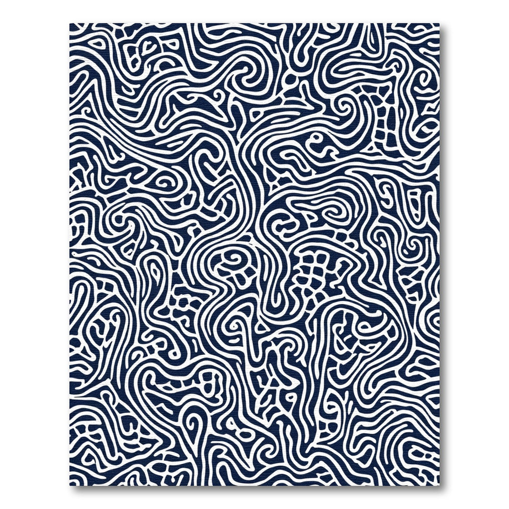 Deep Blue White Abstract Linear Maze Rug