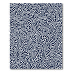 Deep Blue White Abstract Linear Maze Rug