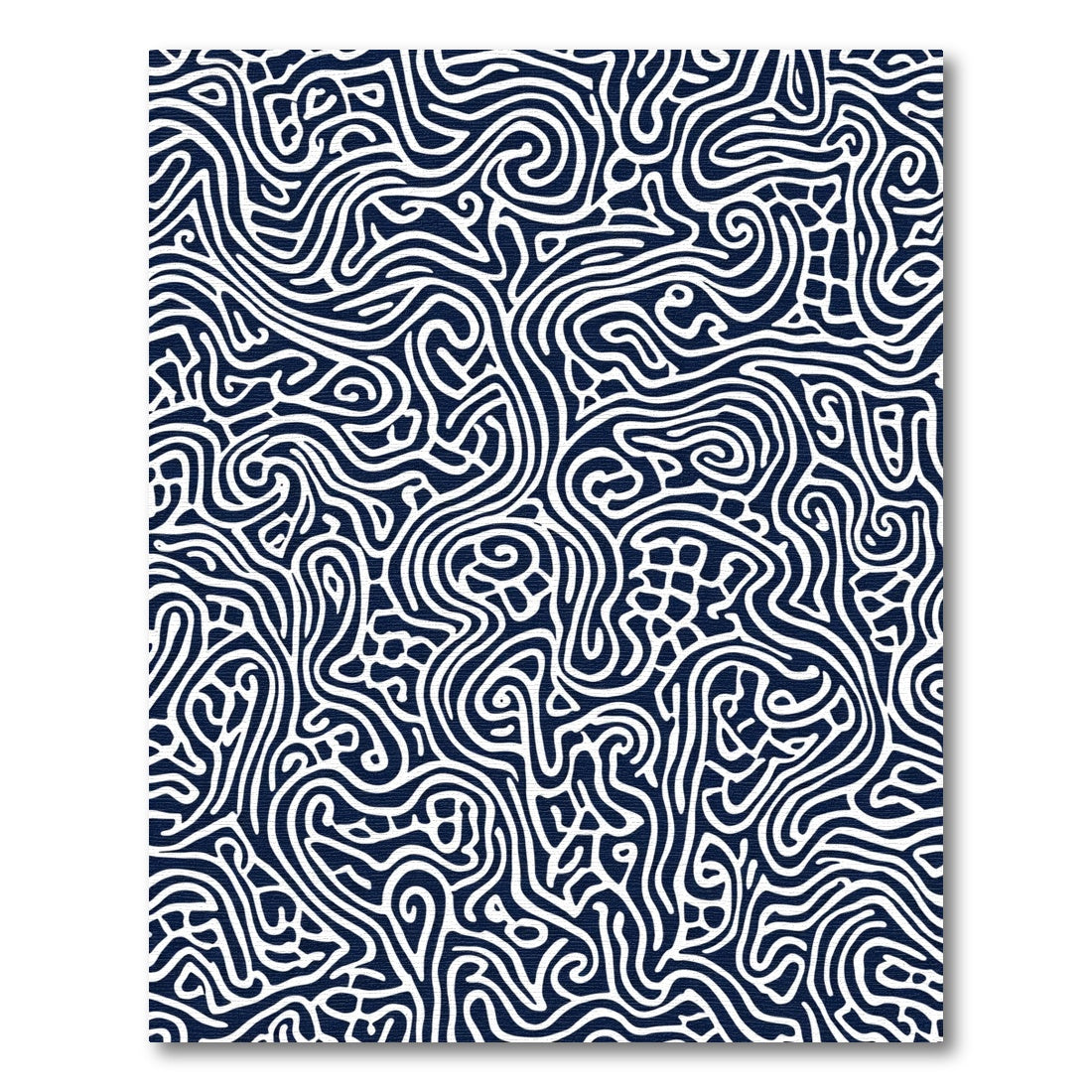 Deep Blue White Abstract Linear Maze Rug