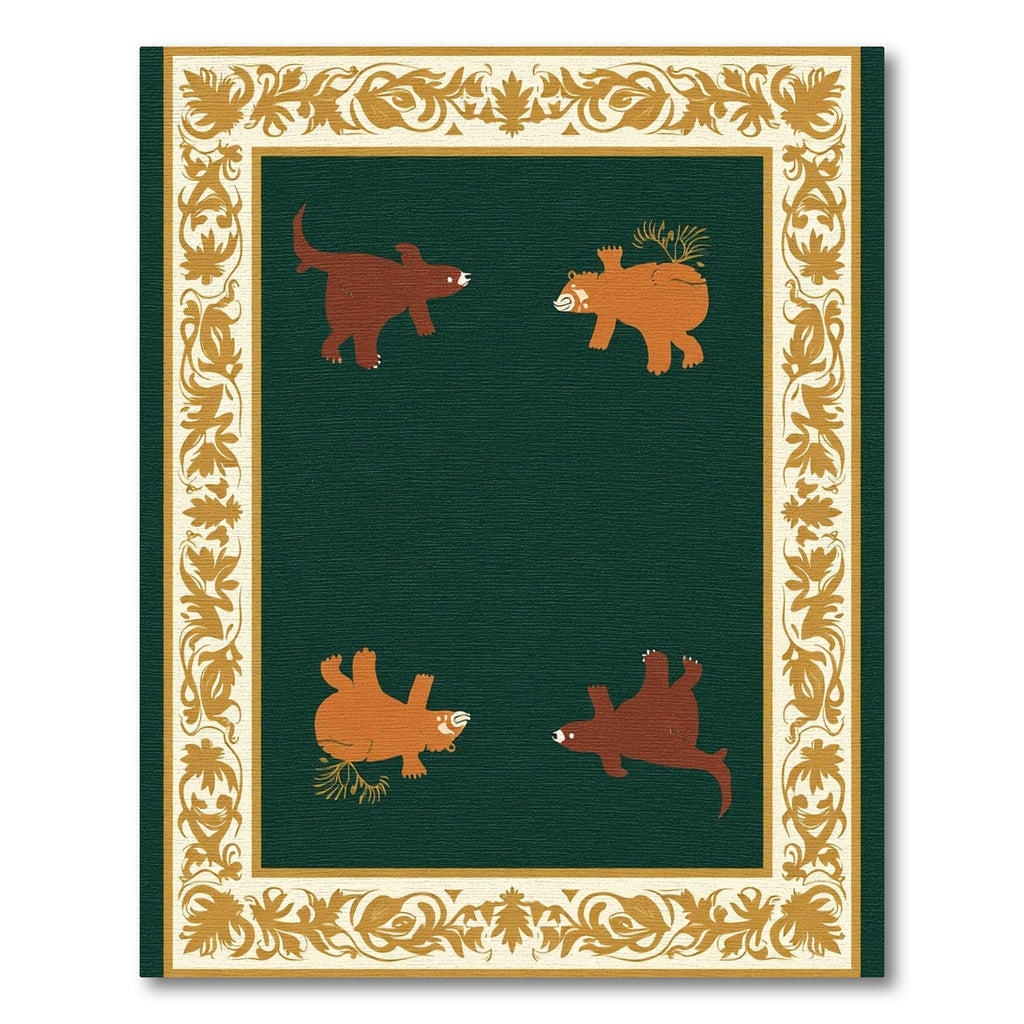 Green Bear Woodland Animal Border Rug