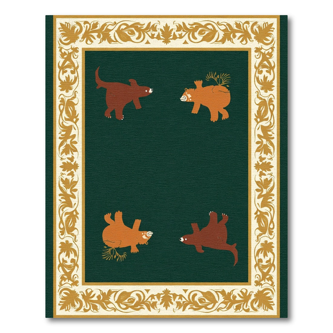 Green Bear Woodland Animal Border Rug