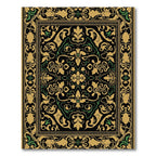 Black Gold Green Floral Vine Scroll Rug