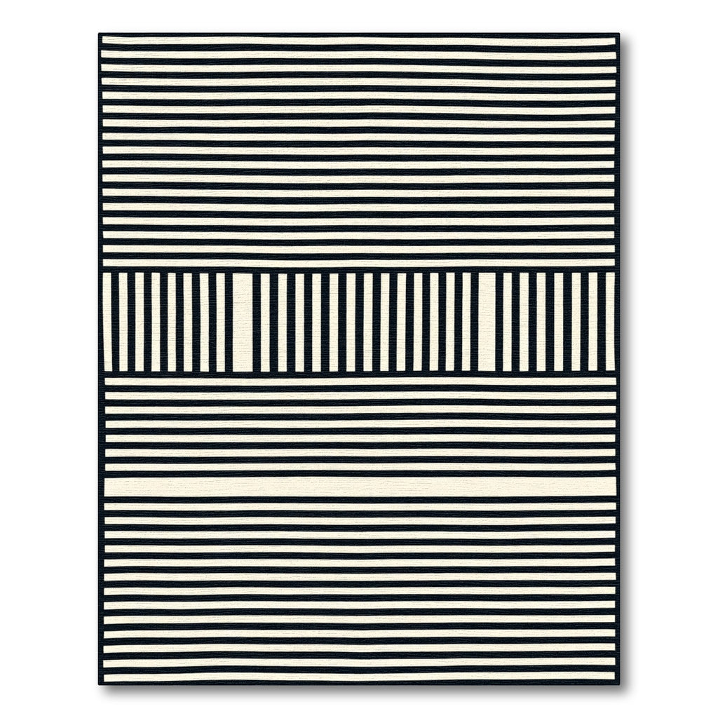 Bold Black and Cream Striped Geometric Rug