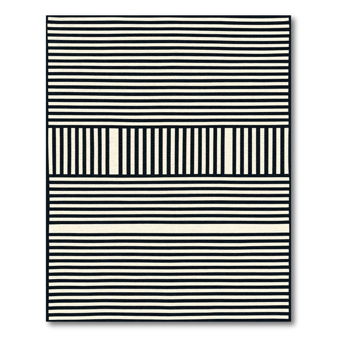 Bold Black and Cream Striped Geometric Rug