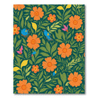 Whimsical Orange Floral Birds Garden Rug