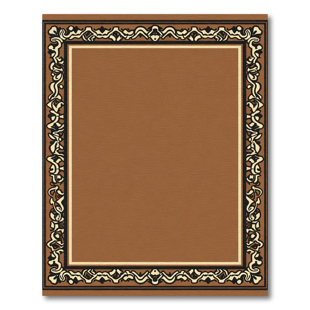 Brown White Black Ornate Border Rug