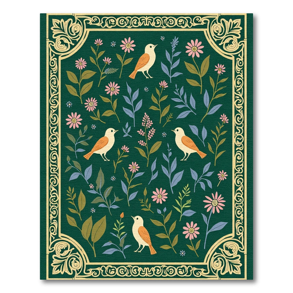 Vintage Amber Bird Floral Garden Rug