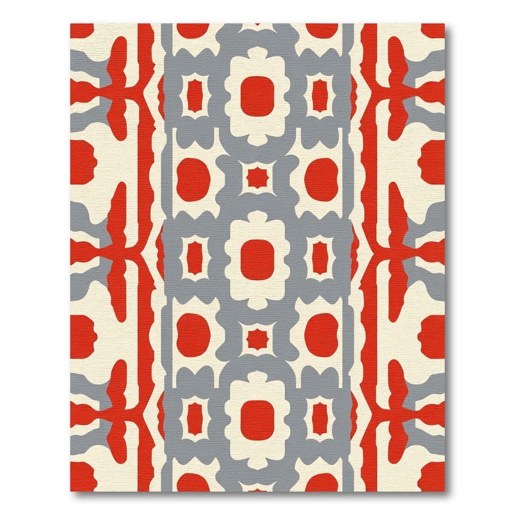 Bold Red Geometric Abstract Medallion Rug