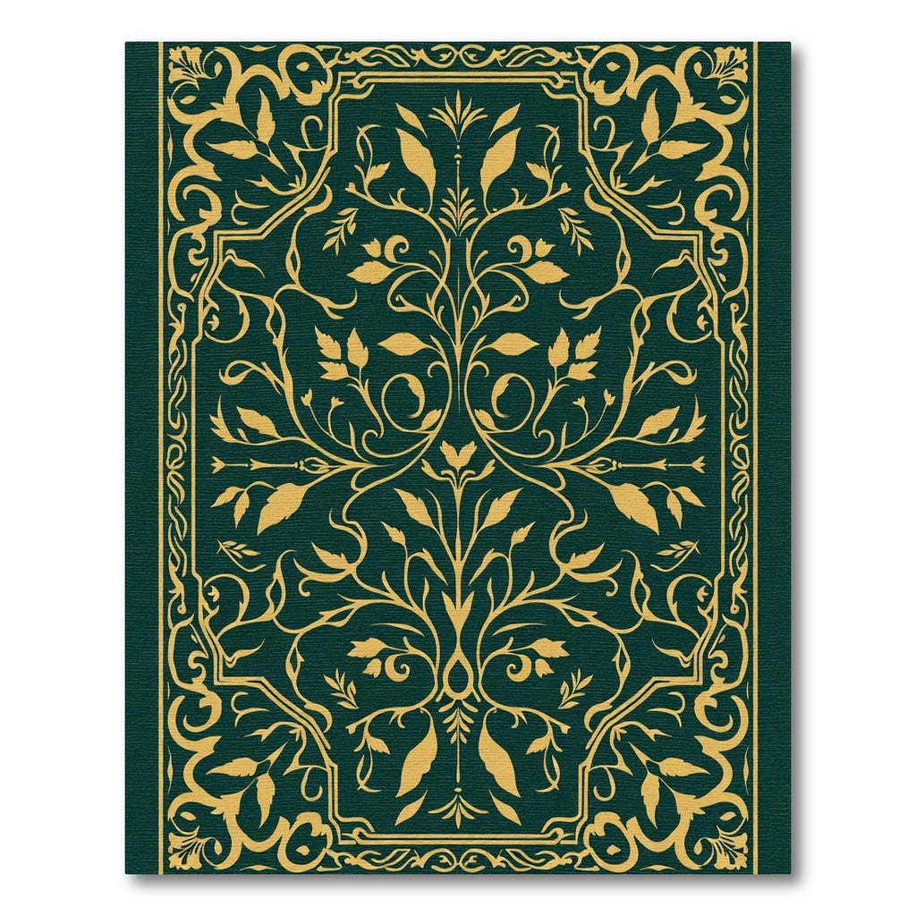 Deep Emerald Golden Floral Scroll Rug