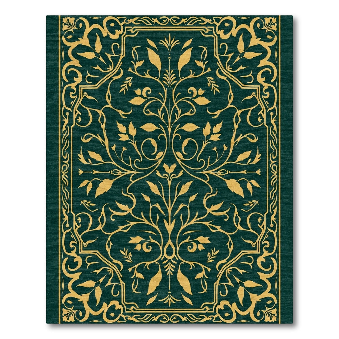 Deep Emerald Golden Floral Scroll Rug