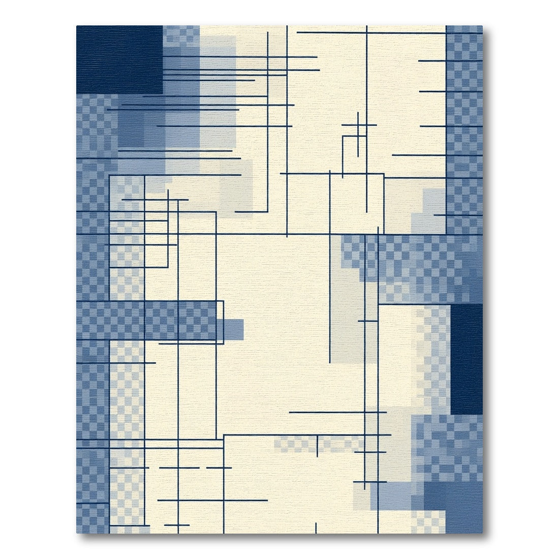 Modern Blue Geometric Grid Lines Rug