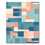 Geometric Coral Blue Cream Blocks Rug