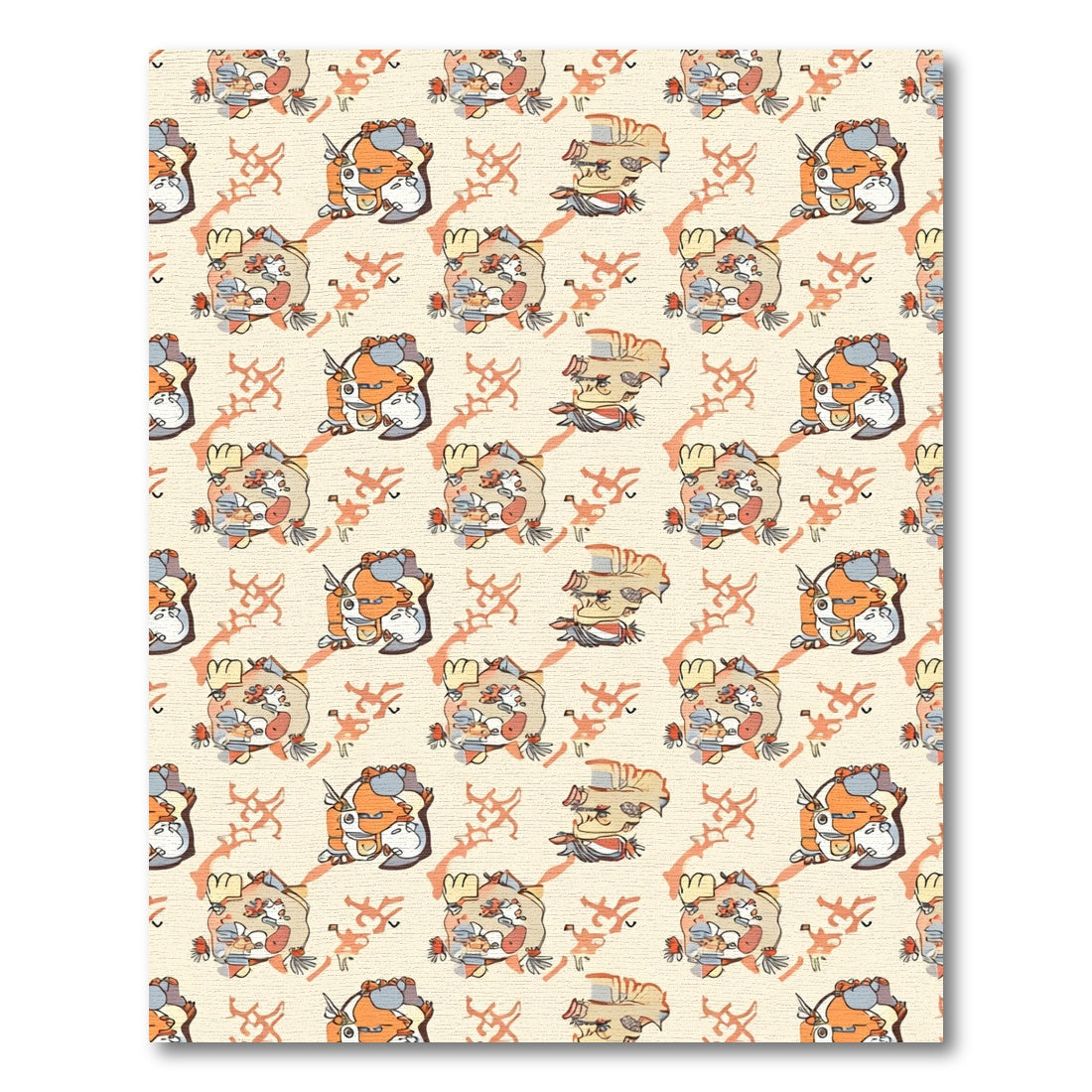 Whimsical Orange White Character Collage Rug