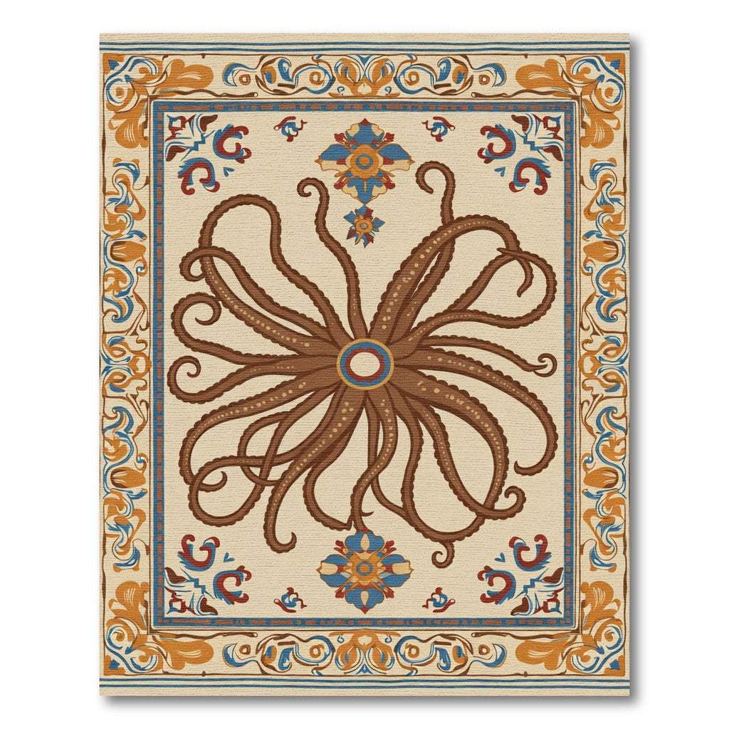 Brown Octopus Nautical Motif Rug
