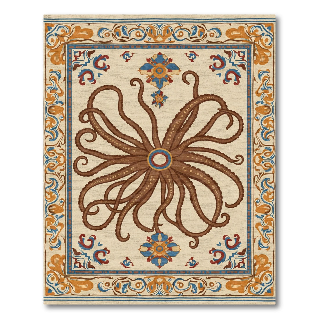 Brown Octopus Nautical Motif Rug