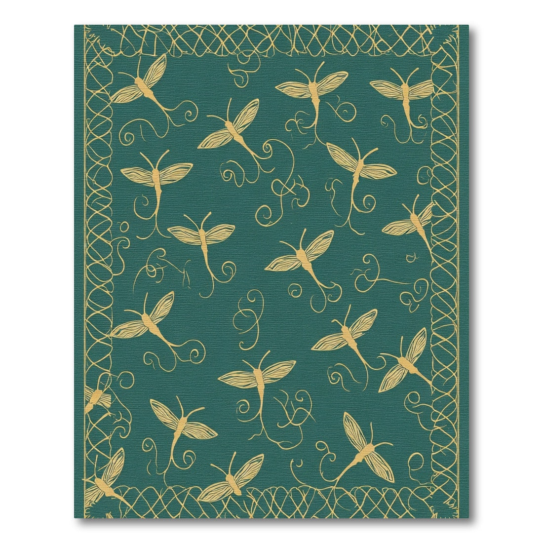 Emerald Dragonflies Scroll Border Rug