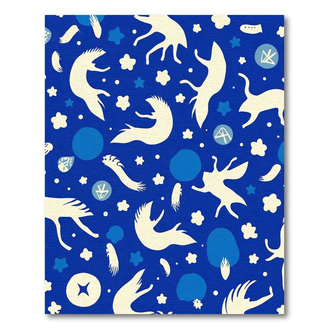 Cream Figures On Royal Blue Background Rug