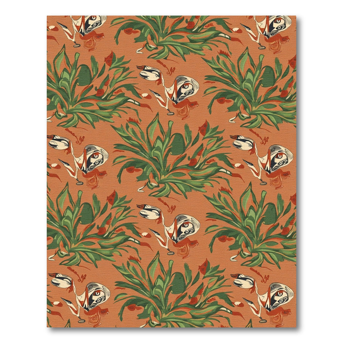 Ornate Orange Tropical Bird Floral Rug
