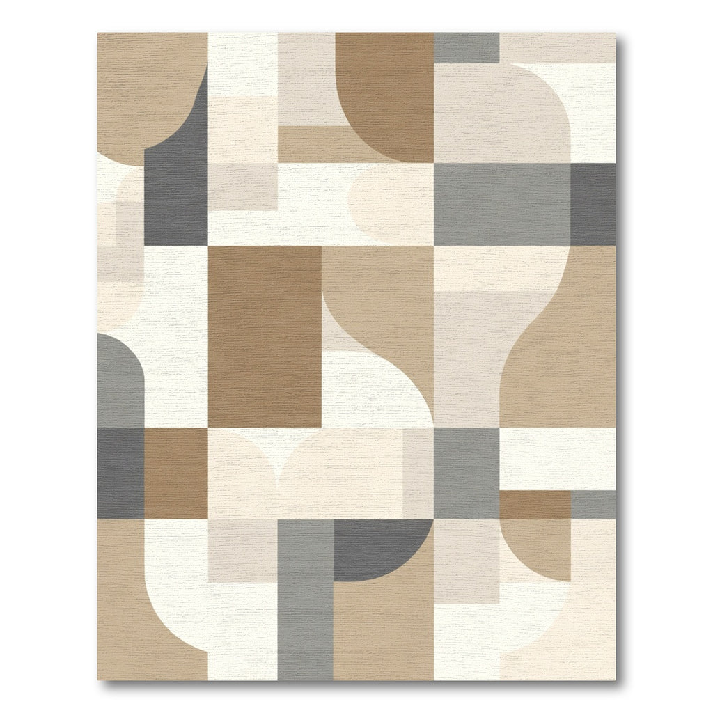 Neutral Mid Century Modern Geometric Squares Rug