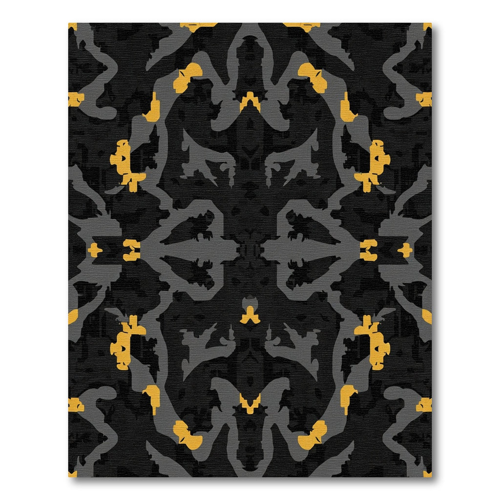 Dark Gray And Gold Abstract Splatter Rug