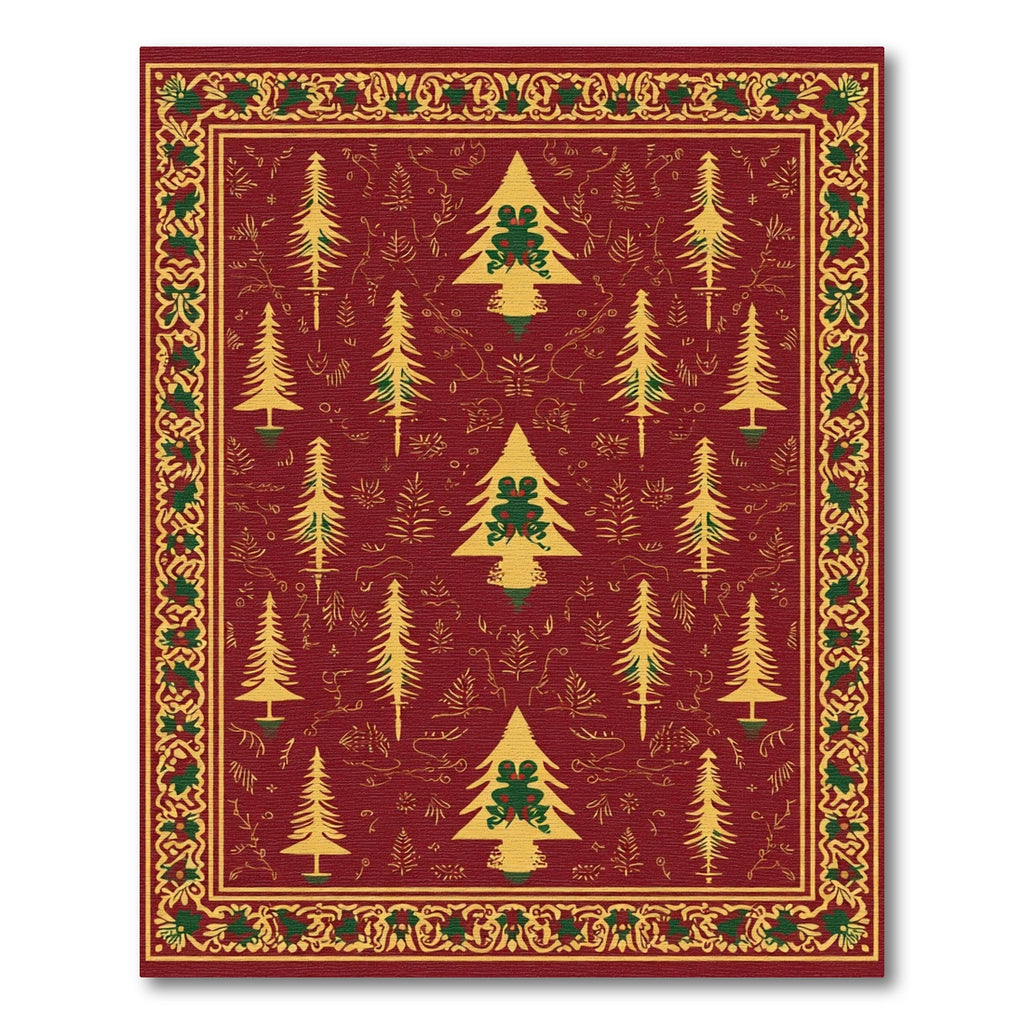 Festive Red Pine Forest Border Rug