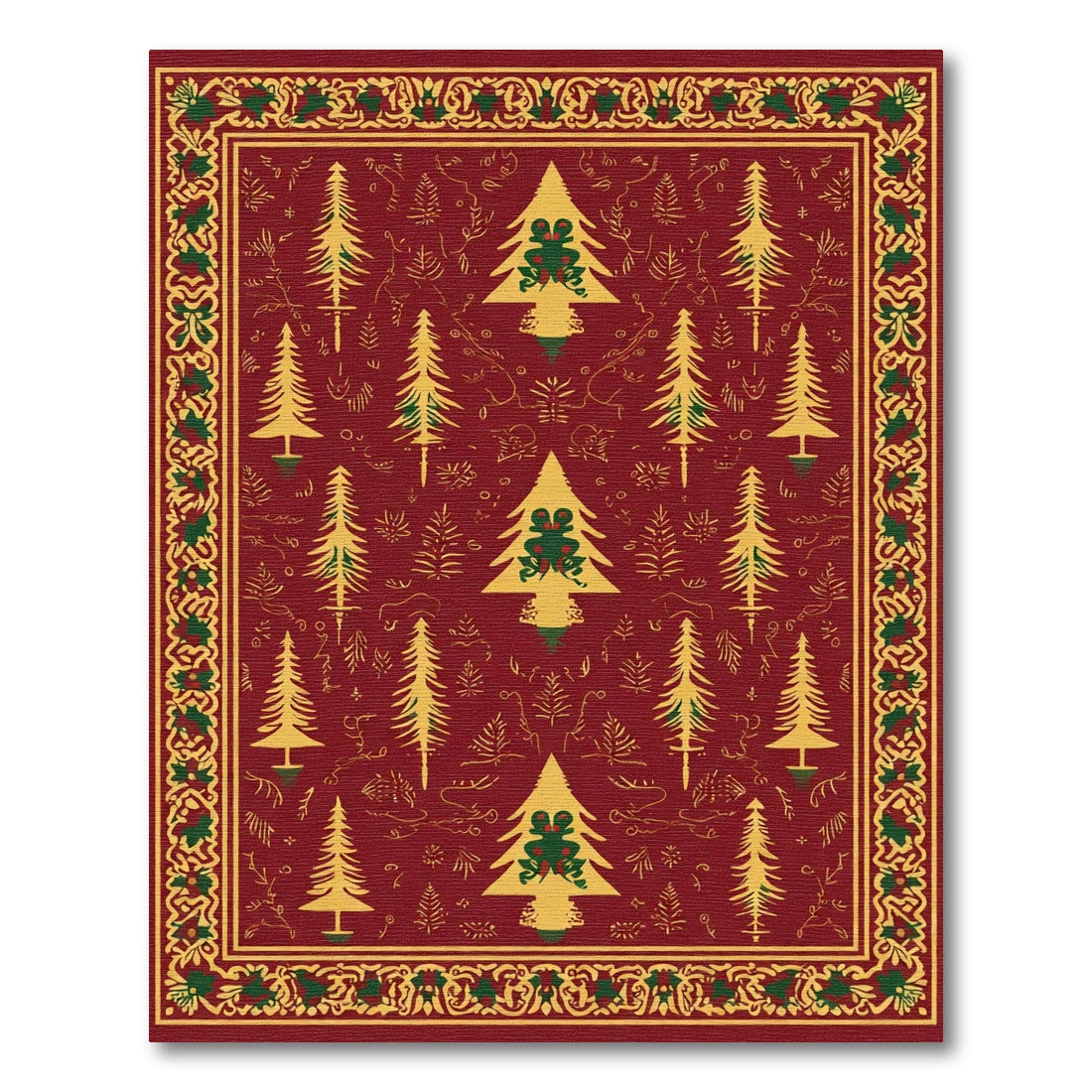 Festive Red Pine Forest Border Rug
