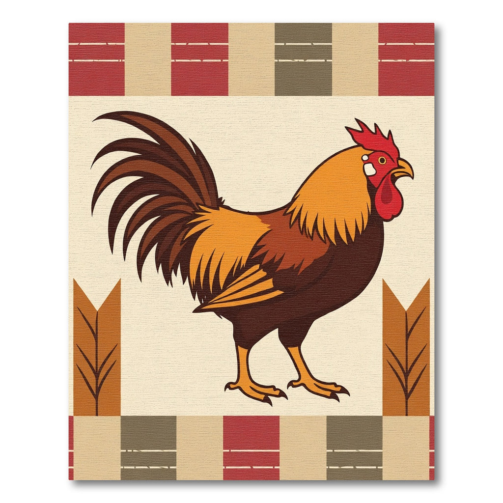 Rustic Rooster Geometric Stripe Rug