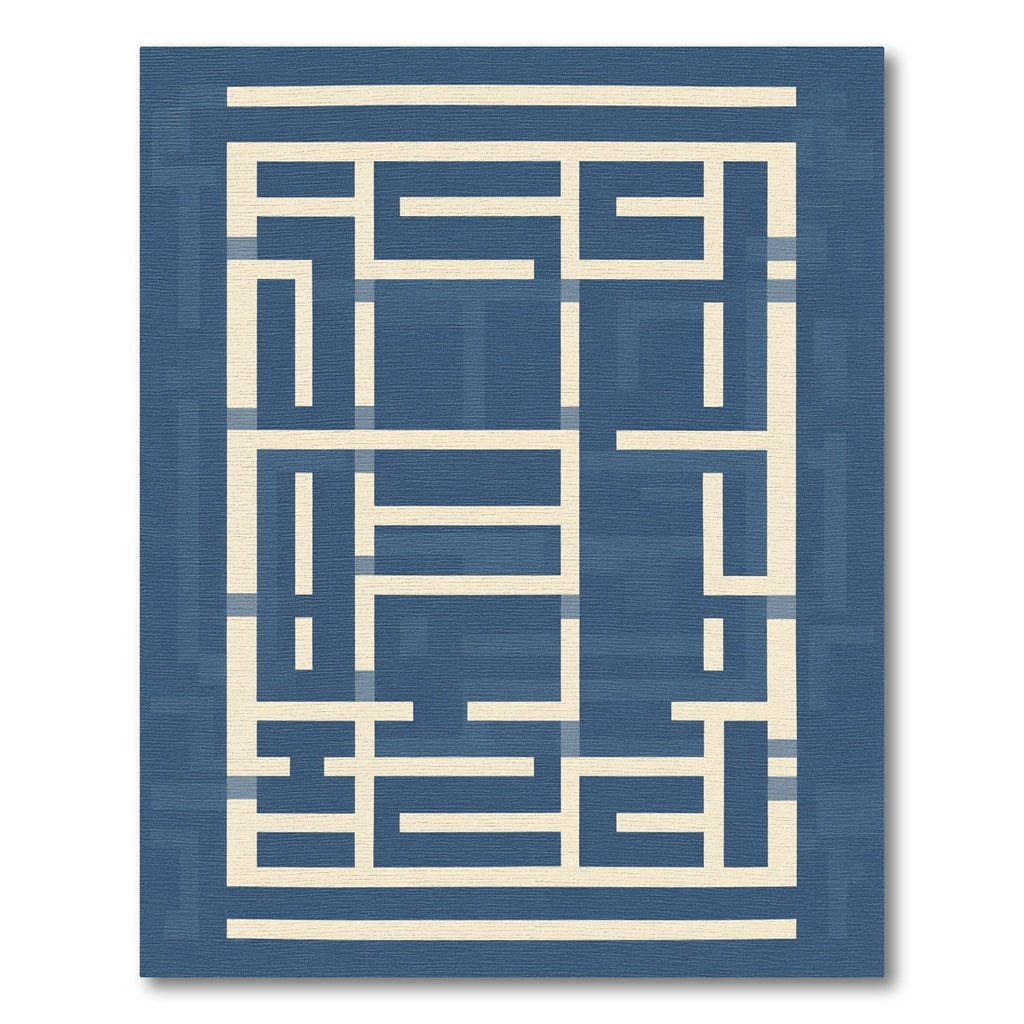 Dark Blue Cream Geometric Labyrinth Rectangles Rug